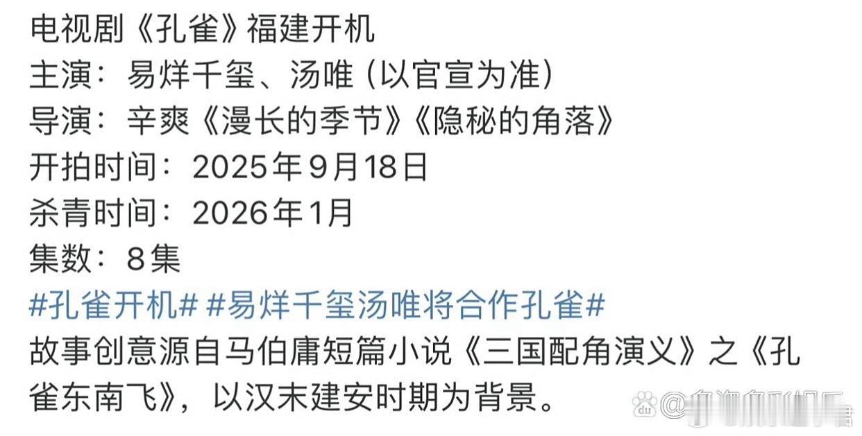 易烊千玺将与汤唯合作《孔雀》？ ​​​