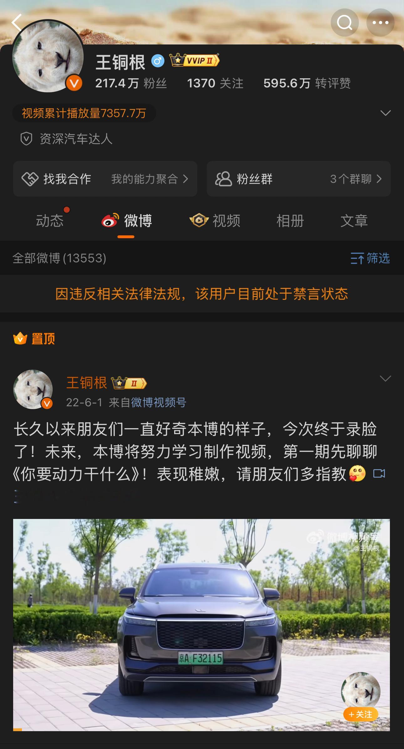 根子还置顶着第一支恰饭（疑似），似乎有一种与过去坚决决裂的意气抽象汽车商业评论 