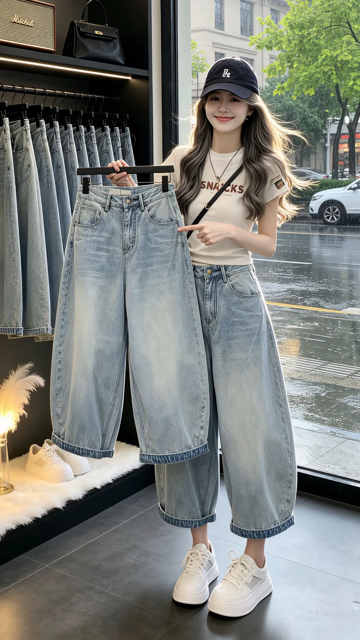 女生不费力的夏季穿搭 怎么将牛仔裤穿出高级感 宽松阔腿显瘦牛仔裤 梨型...