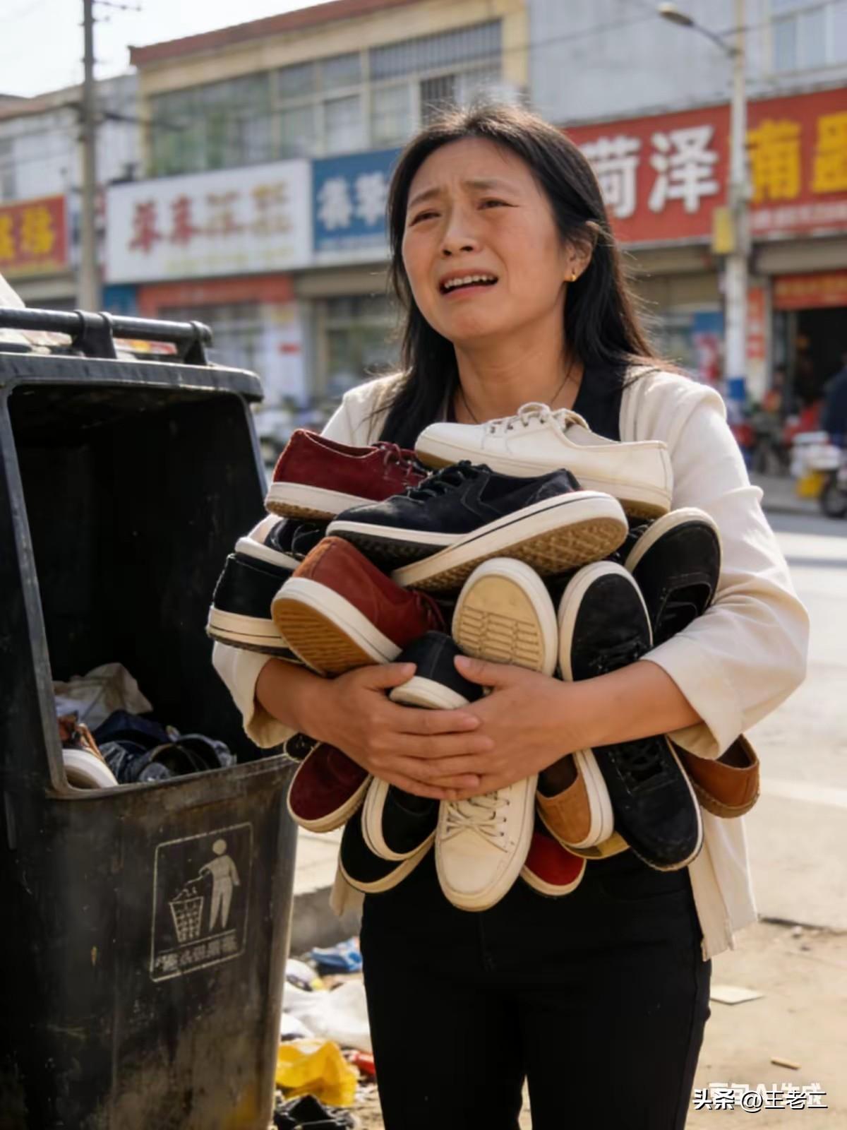 菏泽街头被丢弃的鞋子，不管是哪个地方丢弃的，也不问是谁扔进垃圾桶里。这样的做法，