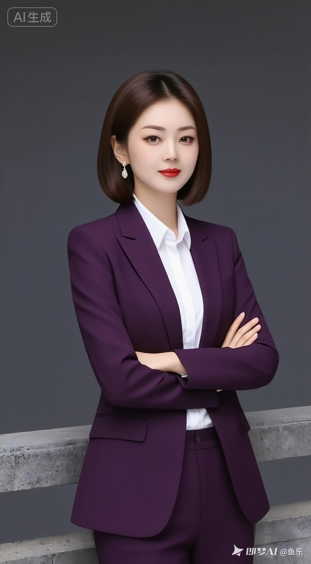 自信职场女性，紫色西装套装，气质满满！💼💄