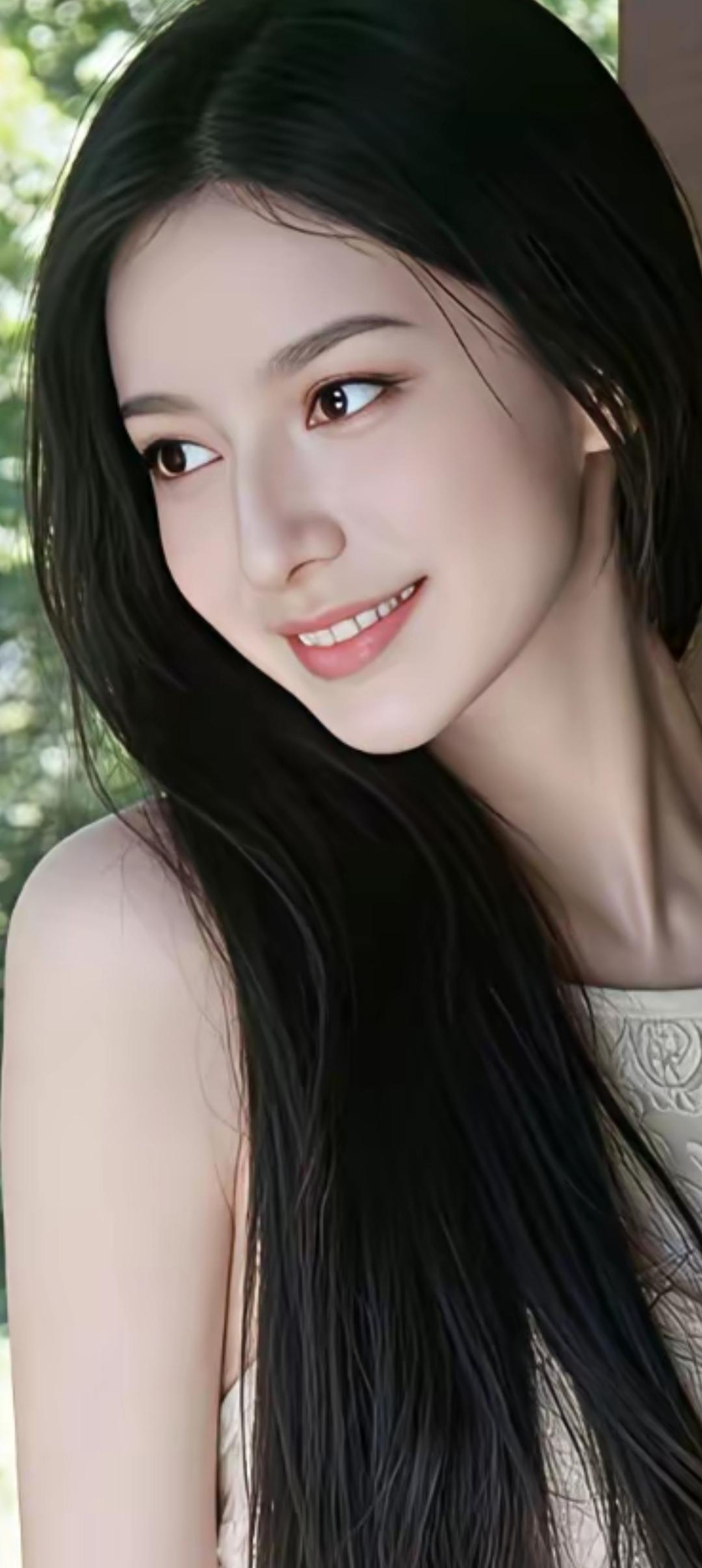 温柔甜美的微笑，自然清新的背景，让人心旷神怡。