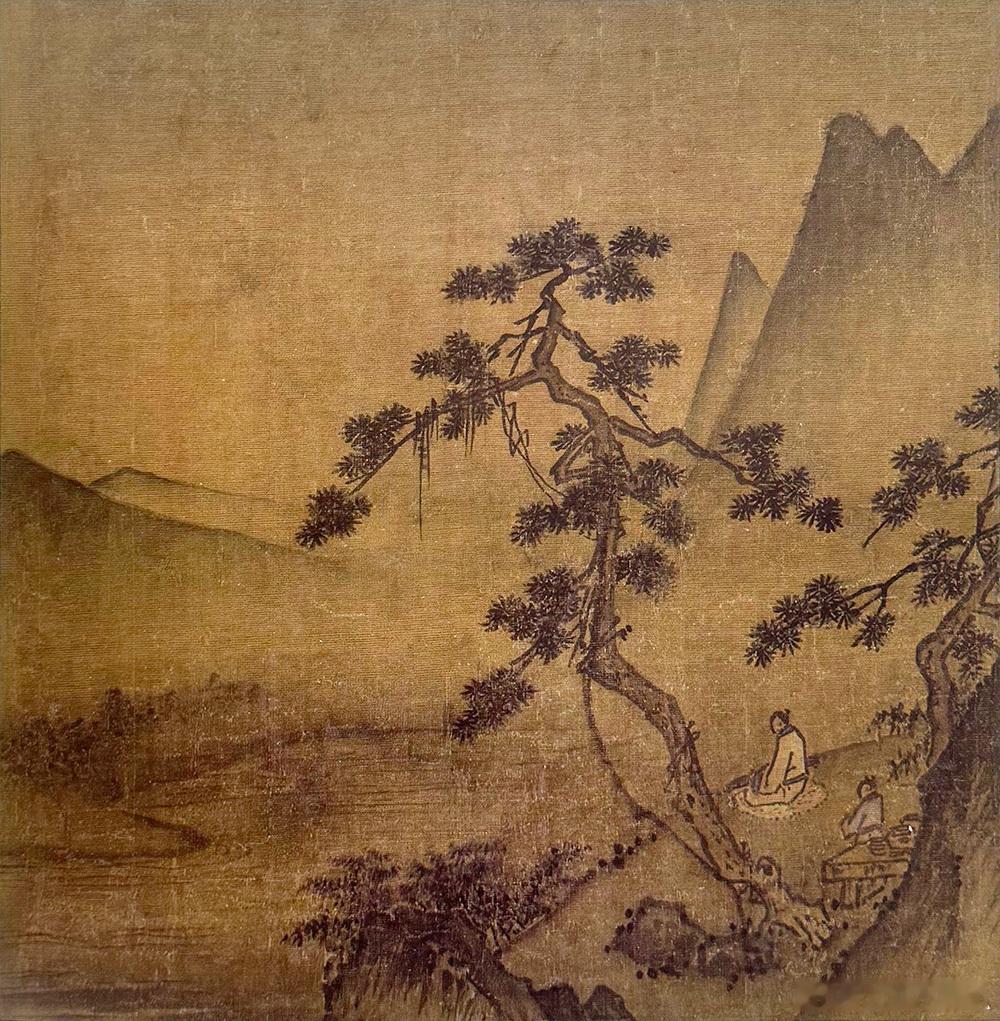 国史古风 【中华名画欣赏 元代——《坐听松声图》】       《坐听松声图》描