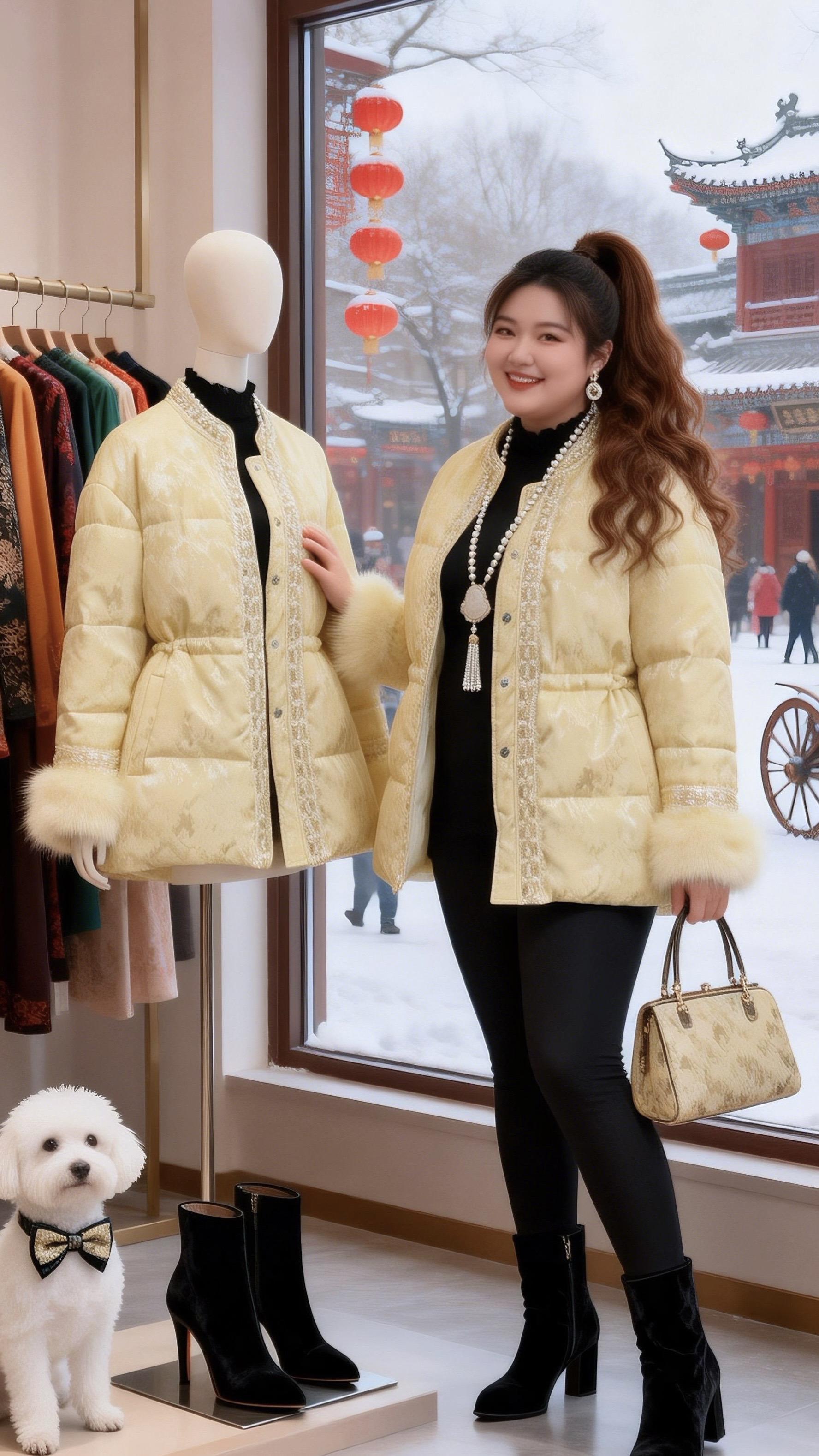 大码女装 新中式穿搭国风棉服新年好运红我先穿上了胖妹妹的冬季有效穿搭