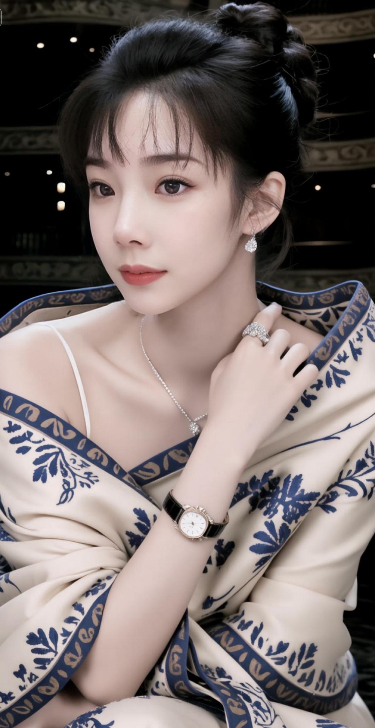 优雅气质，蓝白相间，复古风穿搭