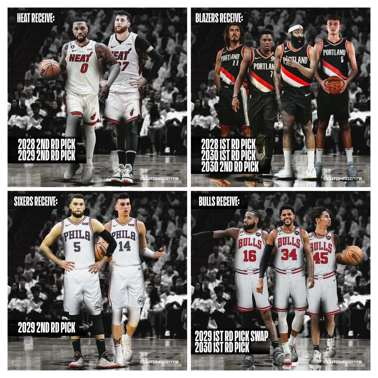 这个大型交易方案哪队赚哪队亏？
美媒Cluthpoint NBA建议热火拉76人