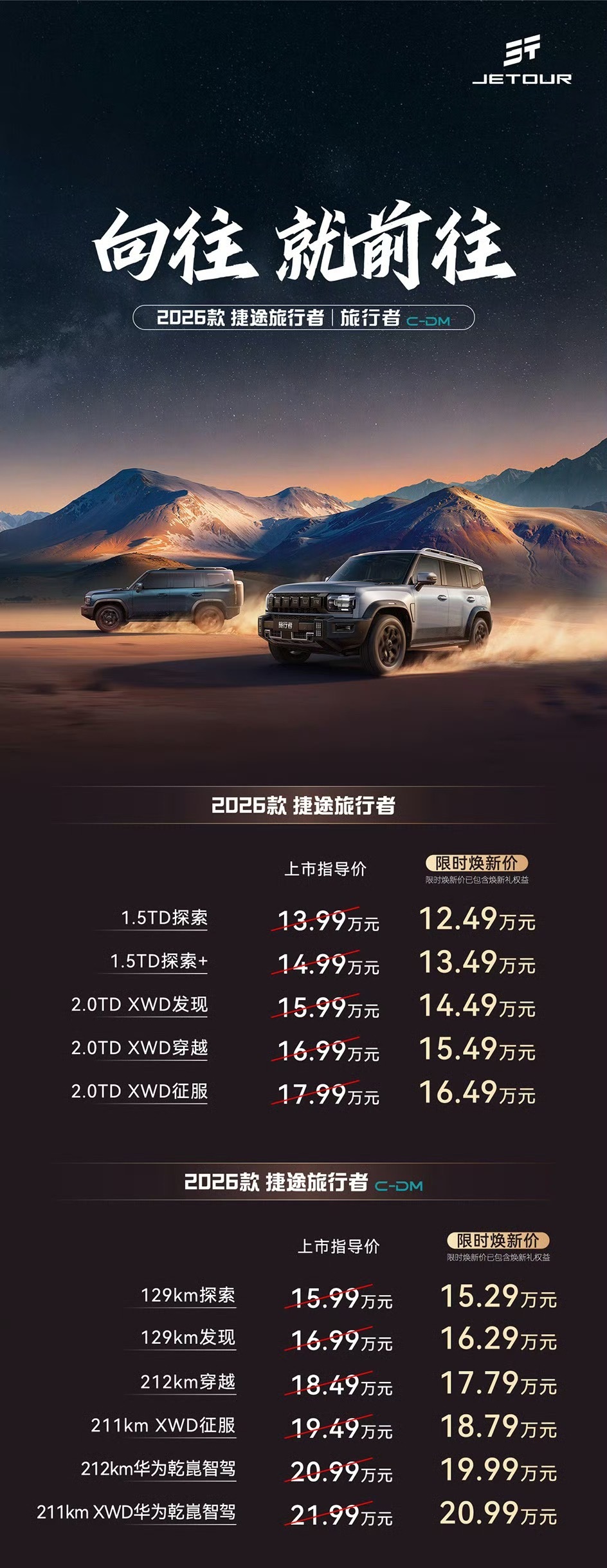 2026款捷途旅行者12.49万起2026款捷途旅行者C-DM 15.29万起方