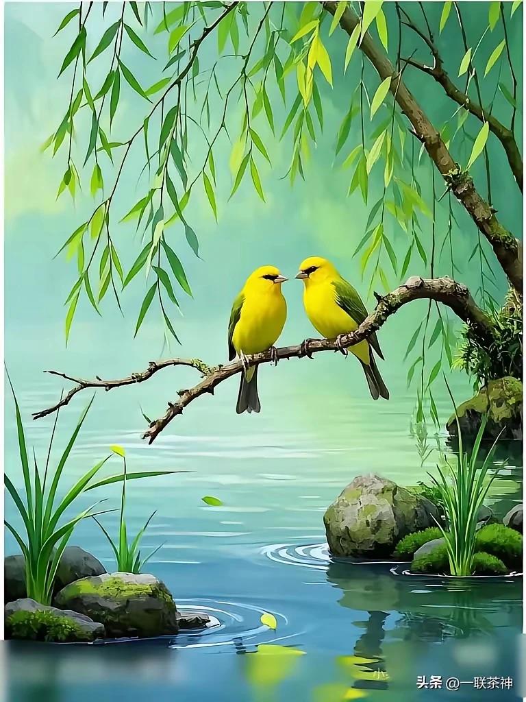 上联：莺聚枝头谱新乐
下联：蝉鸣枯枝秋已至