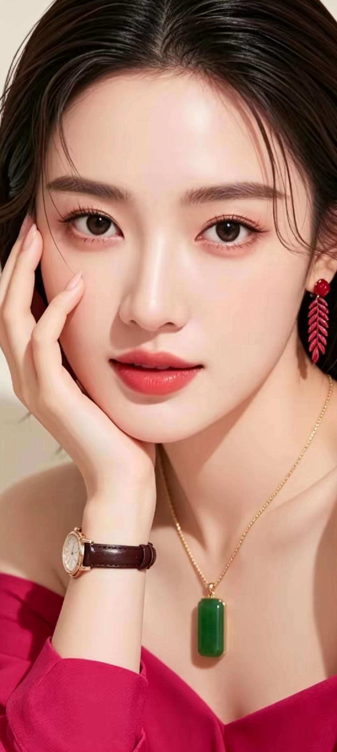 优雅气质，红唇绿坠，尽显时尚魅力！💄💎
