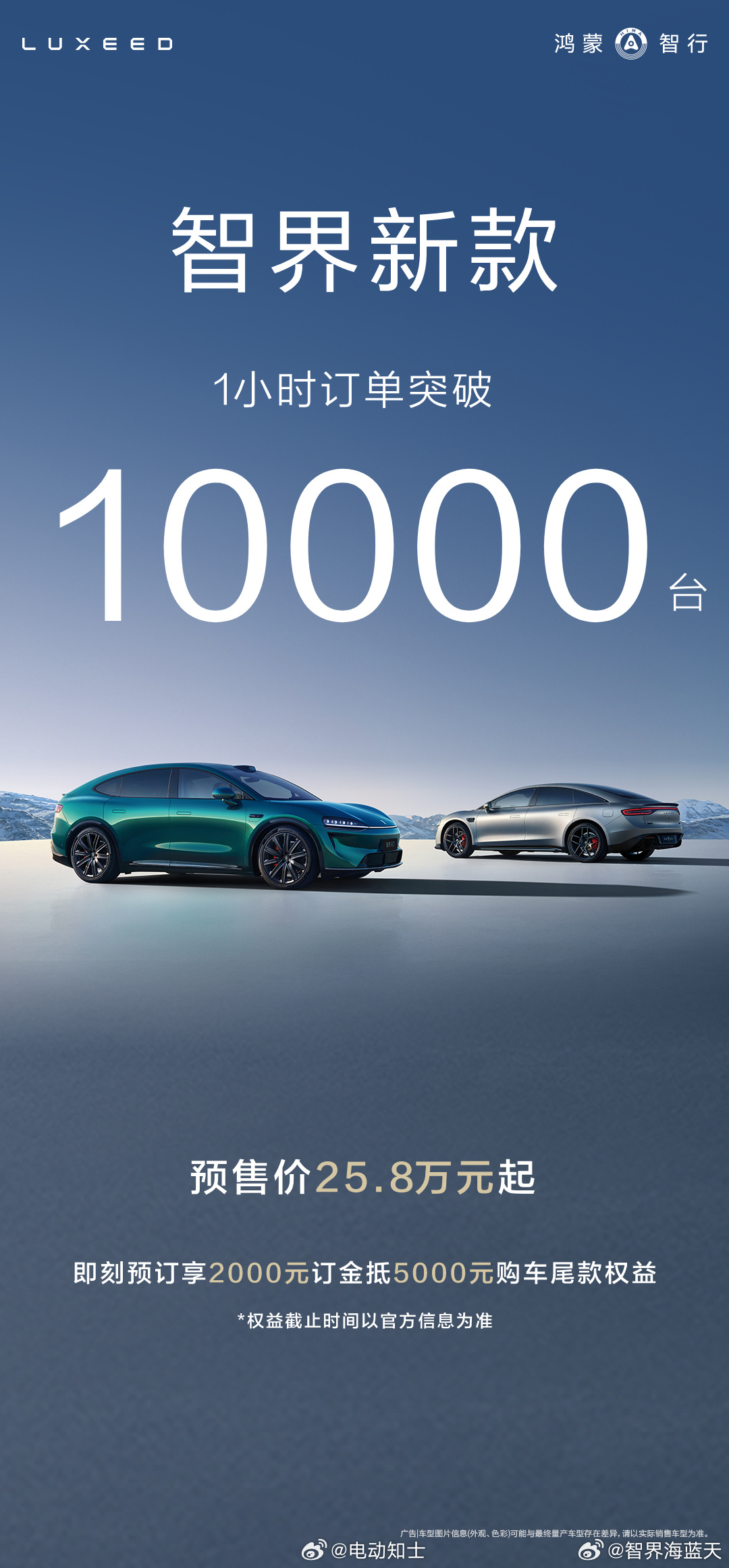 鸿蒙智行智界新S7和R7预售开始1小时小订突破10000台。  R7下...