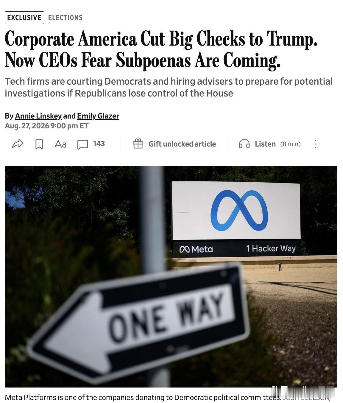 【聚焦世界】华尔街的“单向路”：企业巨头疯狂政治对冲，揭秘美国2026中期选举恐