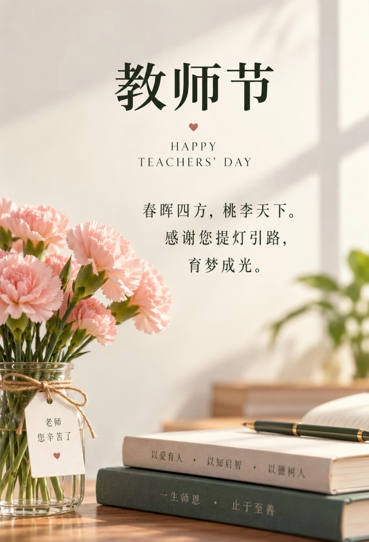 老师谢谢你9月10日，教师节朋友圈文案，海报一朝沐杏雨，一生念师恩。👩🏫👩
