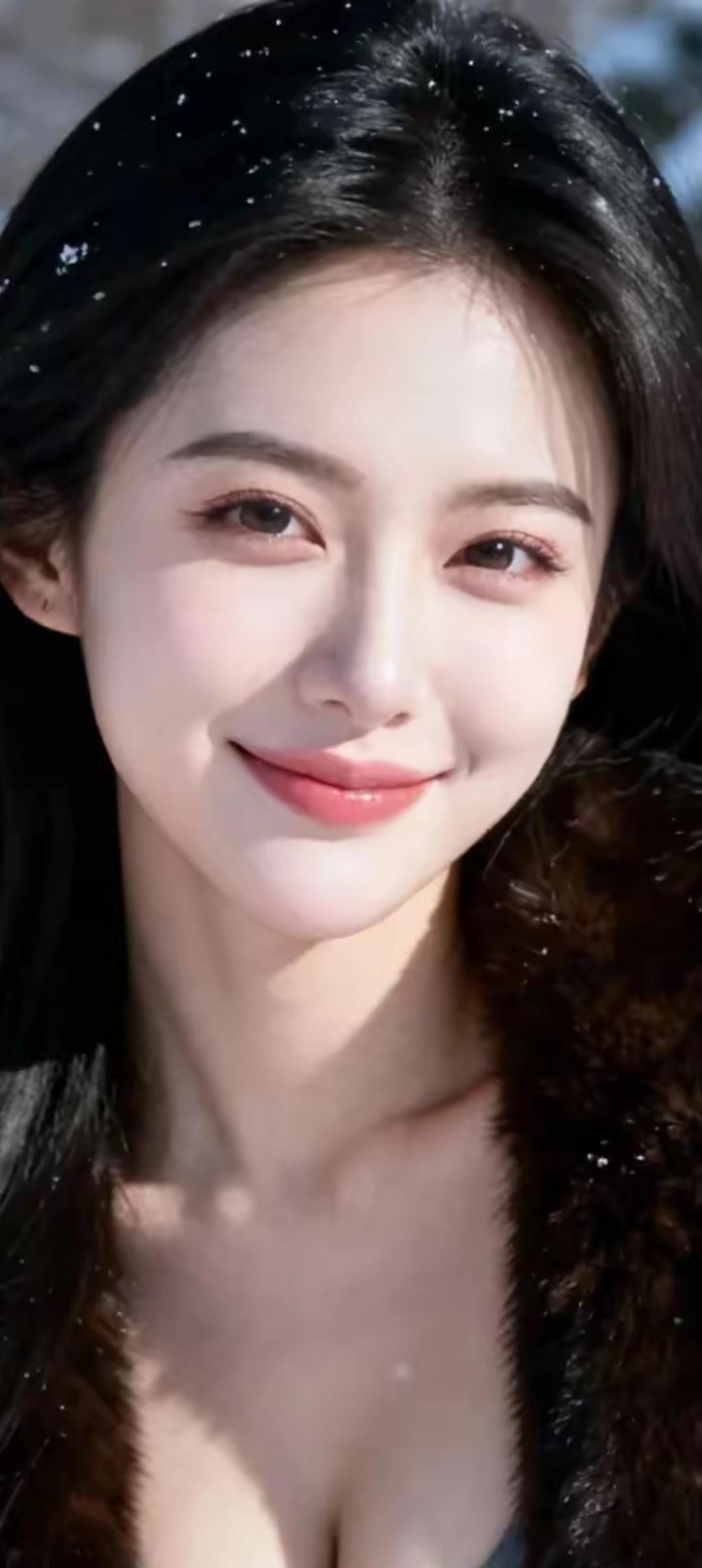 冬日暖阳下的甜美笑容，毛茸茸的外套温暖如春