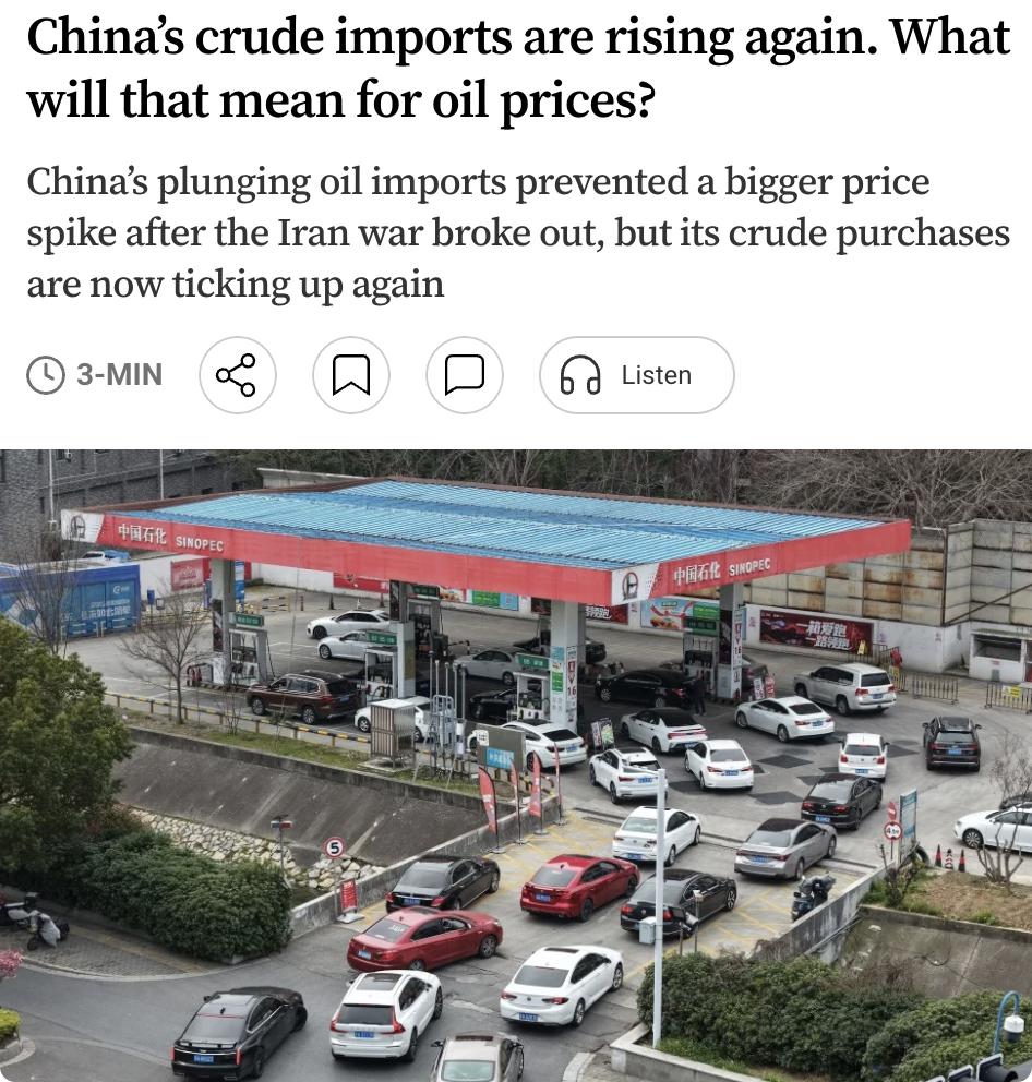 外媒：中国原油进口在经历数月低迷后正显现回升迹象，这可能削弱此前抑制国际油价飙升