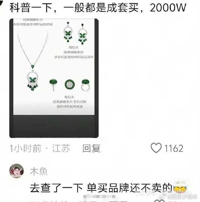 黄杨钿甜妈妈同款耳环，超美！可惜单买不售，只成套卖。项链耳环戒指一套，精致迷人，