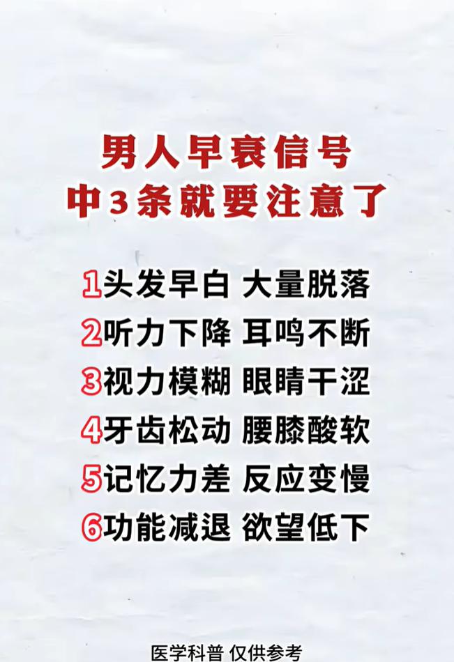 男性早衰的 6 个信号，占 3 条以上就要及时调养