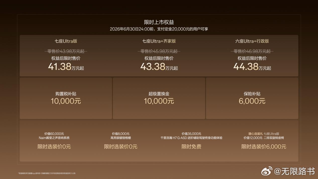 极氪009焕新上市，七座Ultra版、七座Ultra+齐家版、六座Ultra+行