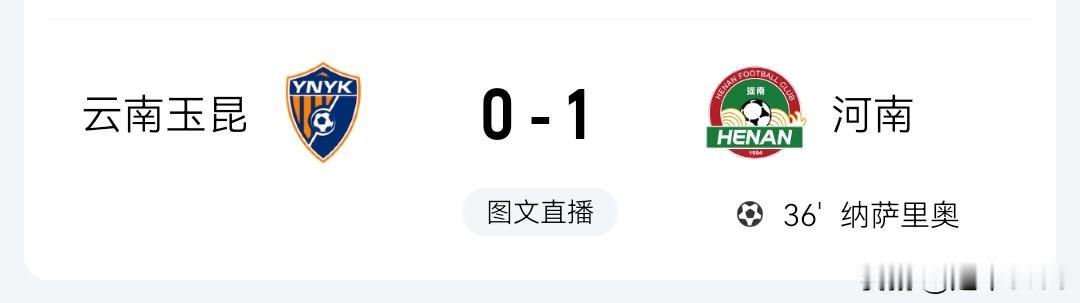 中超第17轮上半场，云南玉昆0-1河南
3日，中超联赛第17轮，云南玉昆主场战河