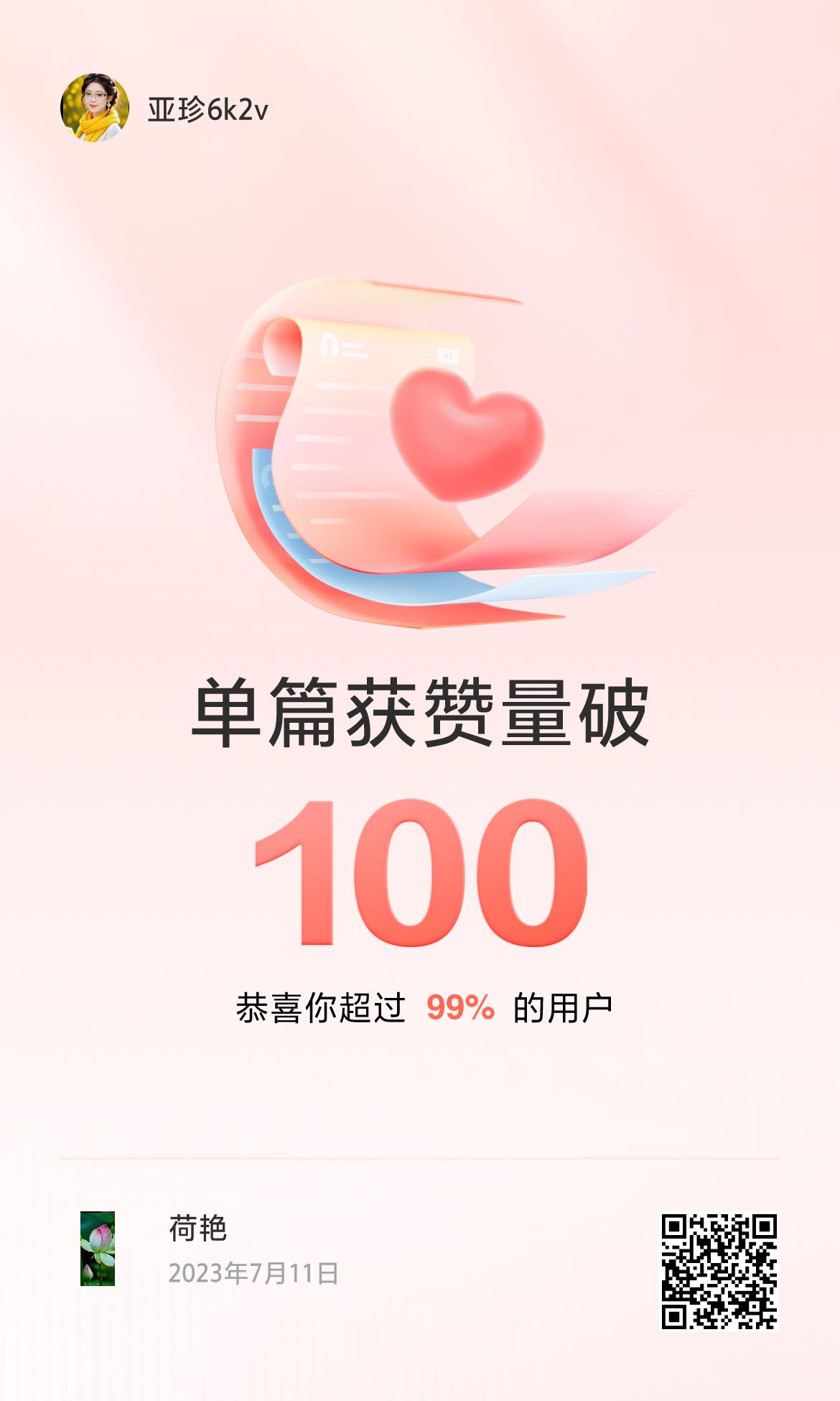 🔥我创作的单篇内容获得超过100赞了！
