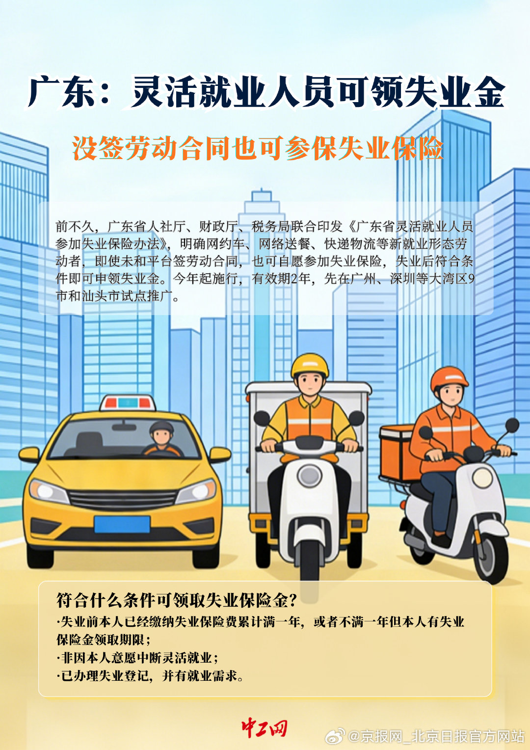 #灵活就业人员也能领失业金了#【广东：灵活就业人员可领失业金】#没签劳动合同也可