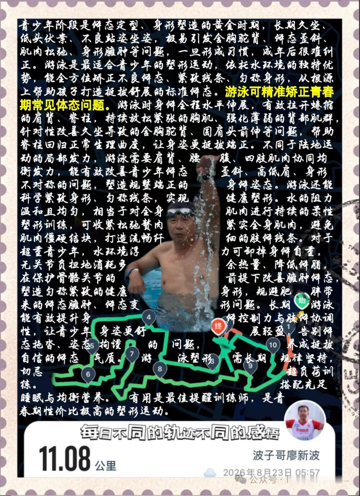 【游泳对青少年体态塑形的重要作用】青少年阶段是体态定型、身形塑造的黄金时期，长期