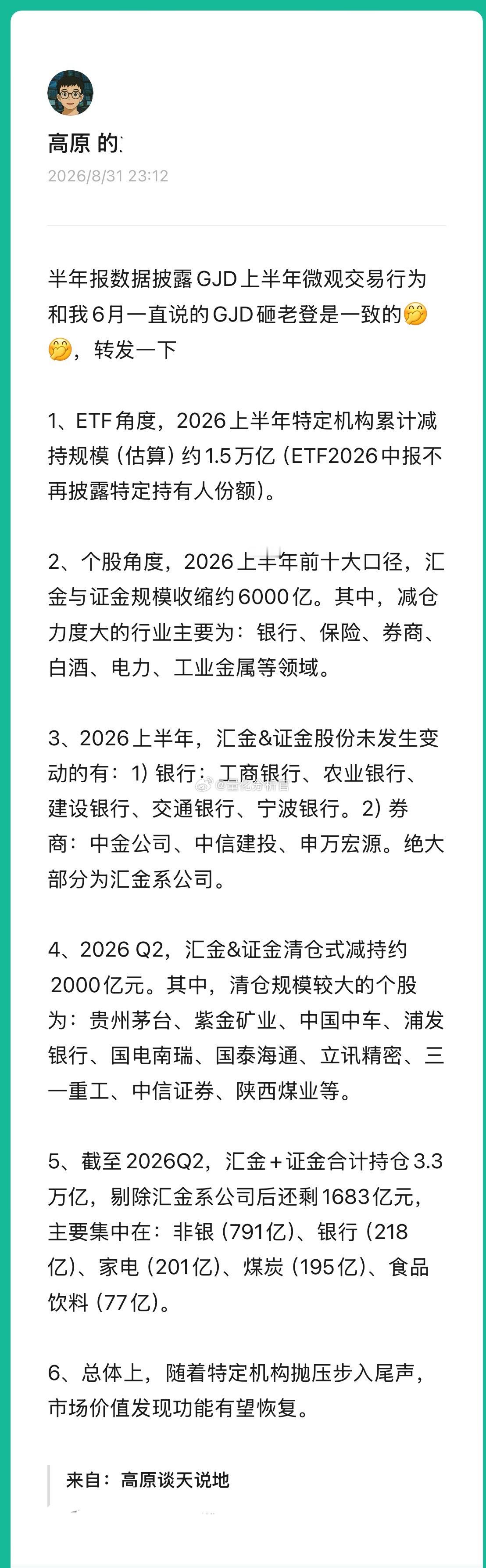 半年报数据披露GJD上半年微观交易行为和我们6月一直说的GJD砸老登是完全一致的