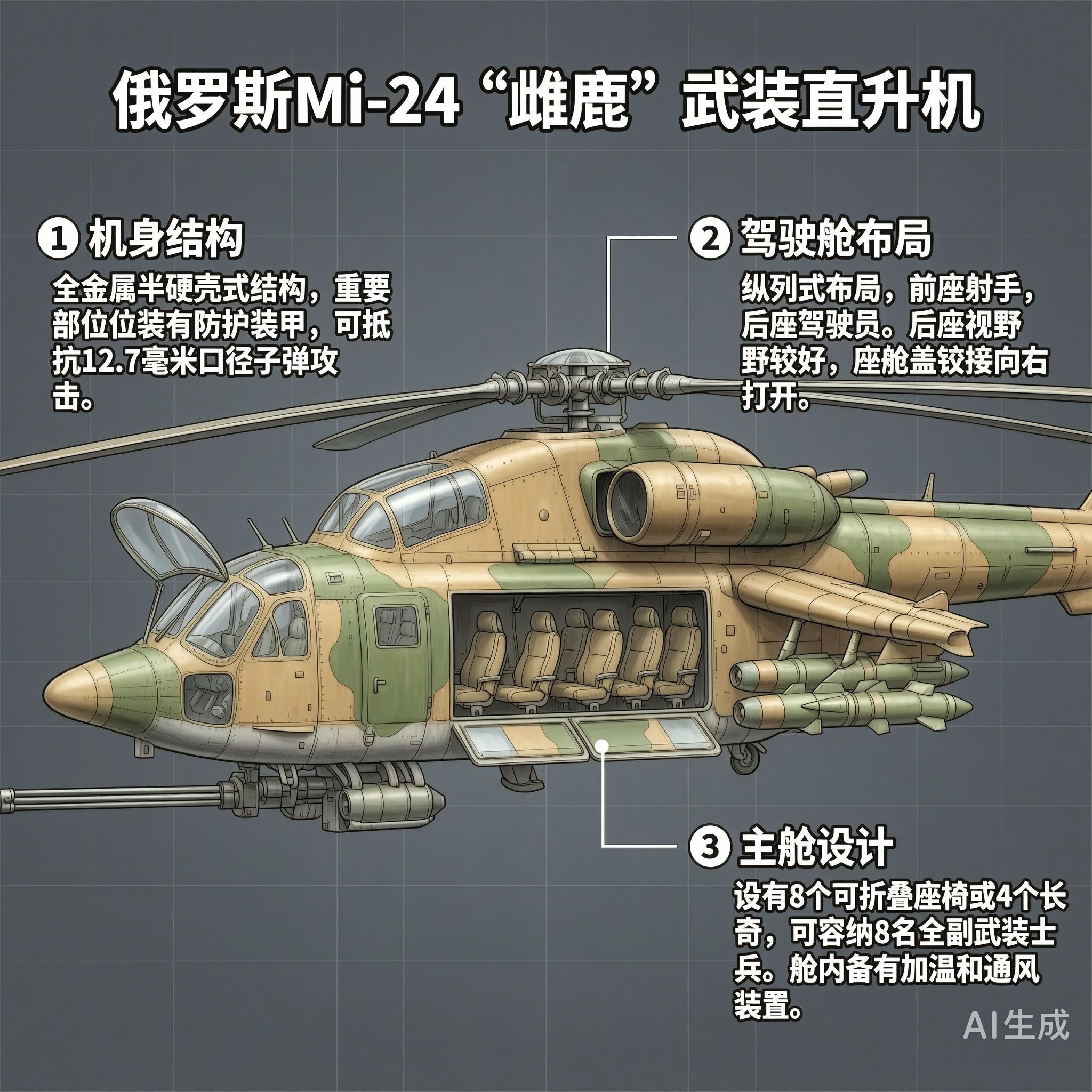 军事ai新视野 俄罗斯Mi-24“雌鹿”武装直升机Mi-24是米里设计局研制的苏