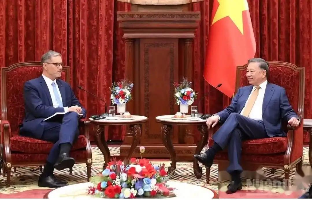 9月4日，越南外交部副部长苏林在河内会见即将离任的法国驻越大使布罗谢，两人坐着会