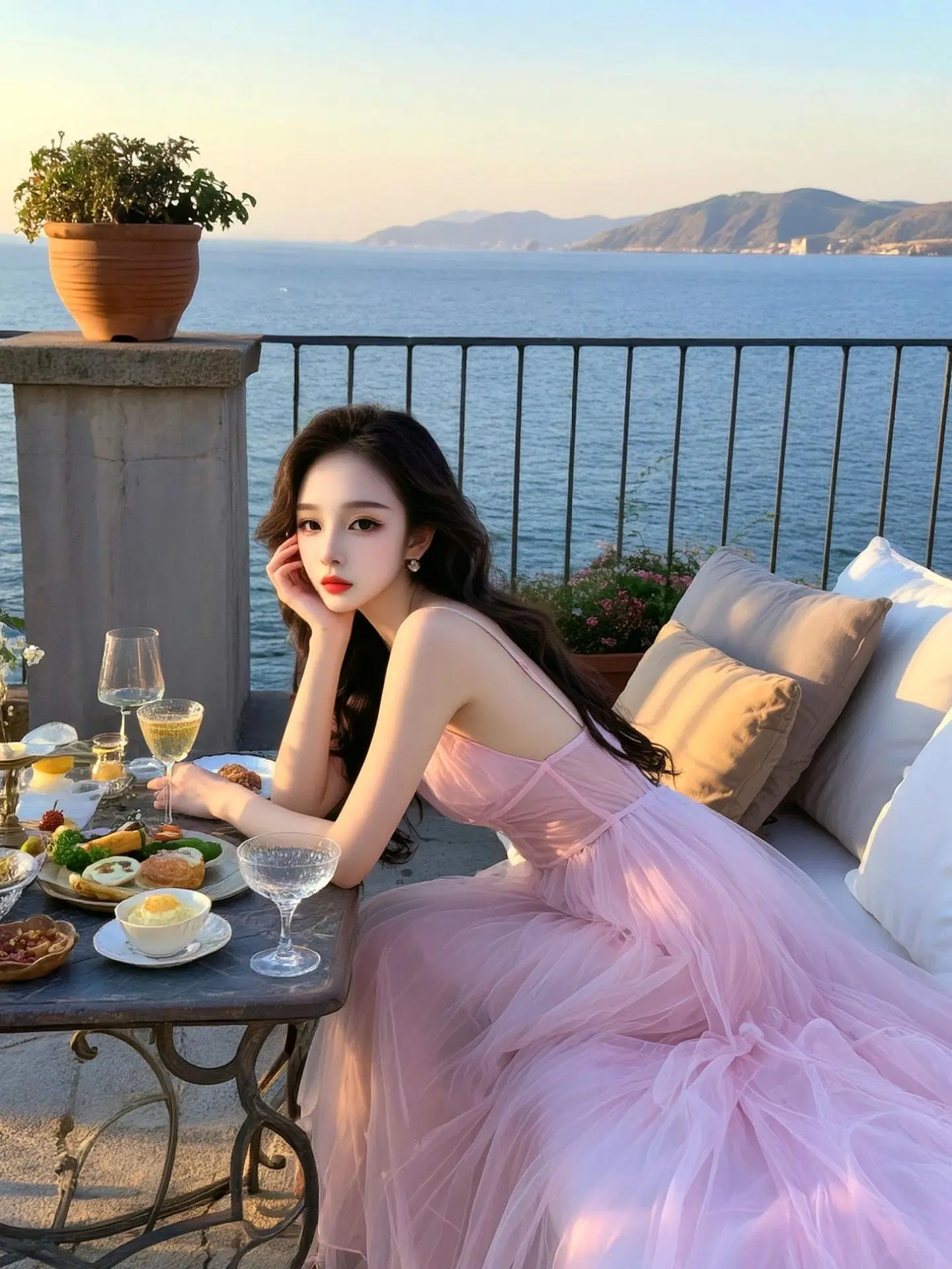 礼服 白色初恋裙 粉色长裙仙气十足 海边度假风连衣裙高级感 女神范名媛裙