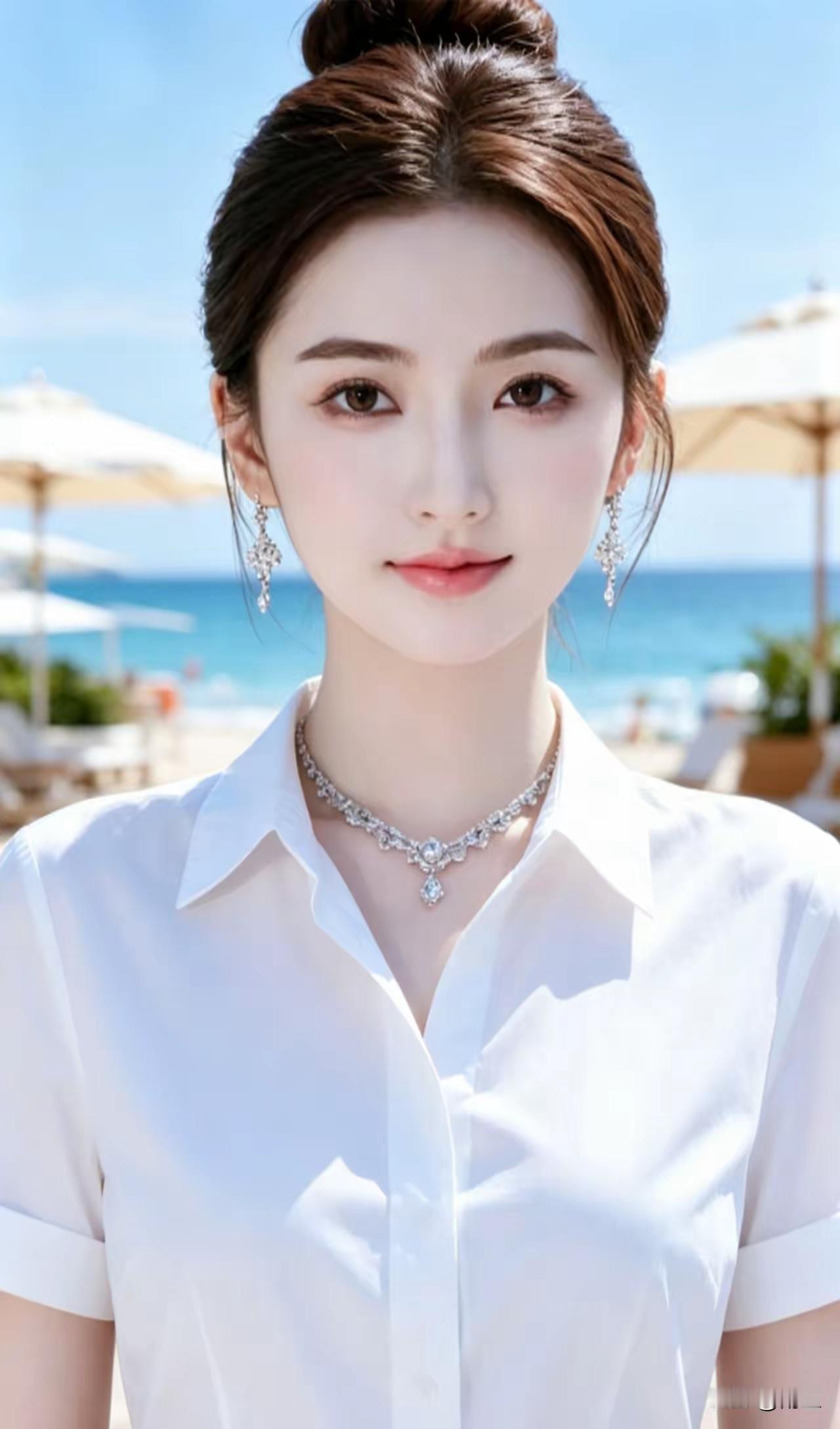 天净沙·海畔晴光
晴光碧海澄霞，
云影轻落肩纱，
人立潮边淡雅。
风柔日暖，
嫣