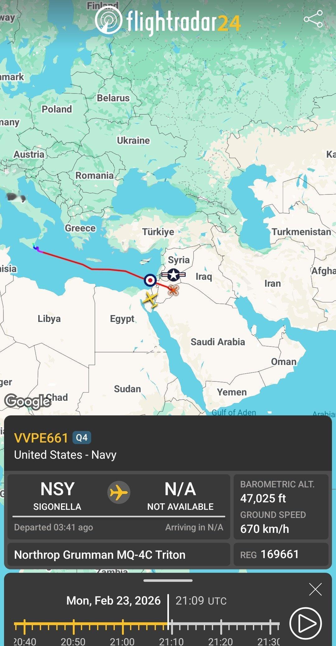 🔻F24数据显示：2 架 C-17A 运输机从乌代德空军基地飞往迪戈加西亚岛。