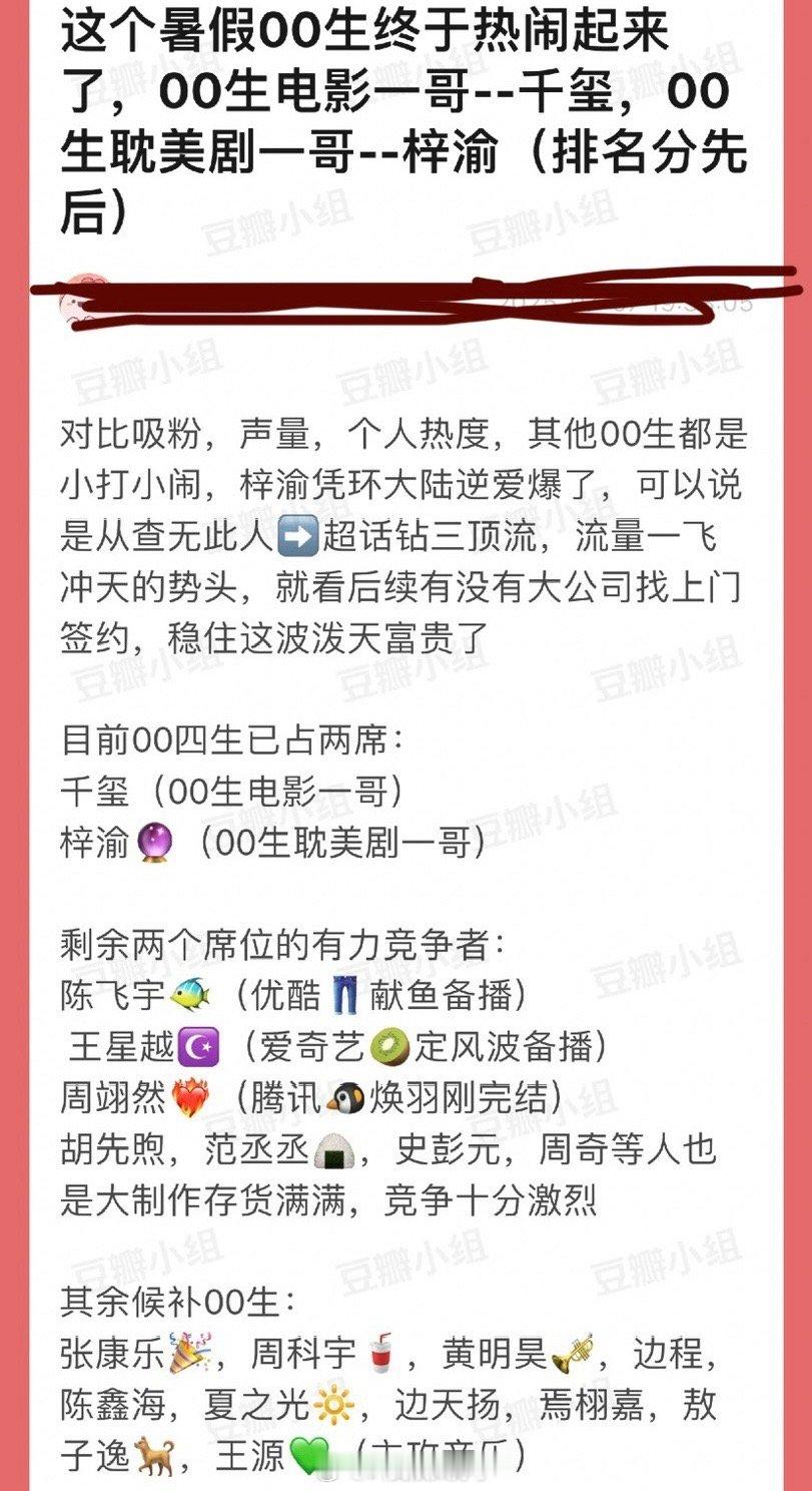 内娱四大00🥜票选🈶，大家都看好谁？目前00四生已占两席：千玺（00生电影一