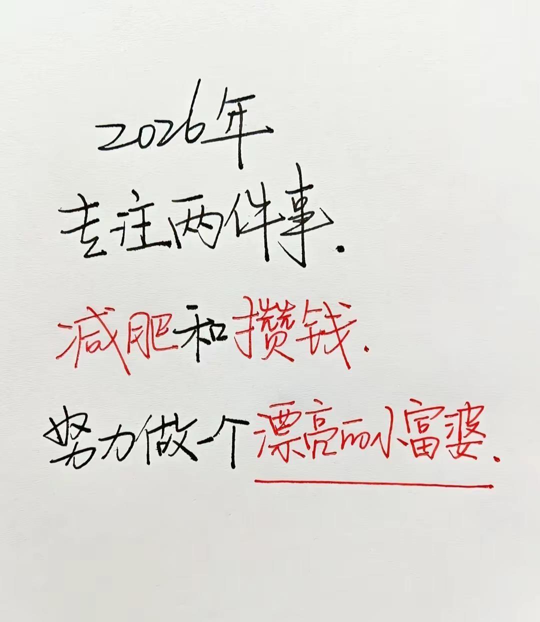 2026年专注两件事，减肥和攒钱 ，今年努力做一个漂亮的富婆。🥰🥰🥰