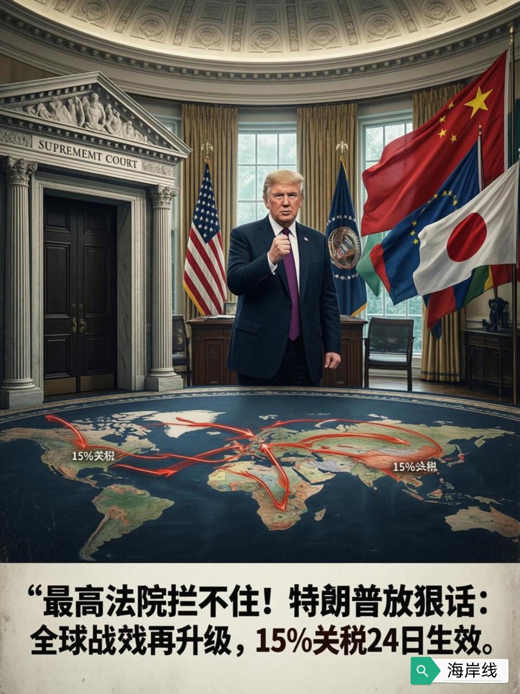 这事儿闹大了。美国最高法院那关没拦住，特朗普这边已经直接把桌子掀了。

路透社2