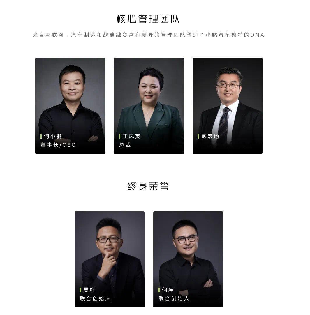 【#小鹏汽车# 核心团队更新】小鹏汽车的核心团队成员，已变更为董事长/CEO何小