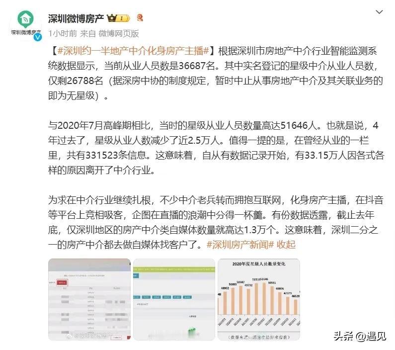 深圳一半中介成了房产主播！
房产主播看似光鲜，实则无奈！
楼市不景气，没人买房，