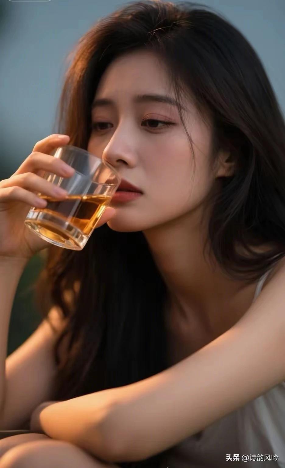 喝杯小酒能润喉，
究竟能解几分愁。
醉后烦忧依旧在，
抽刀断水水更流。