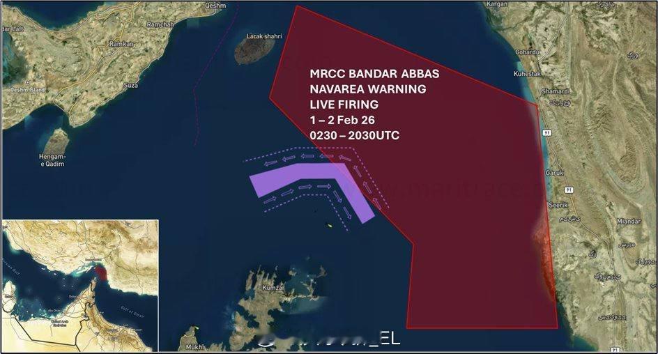 据报道，伊朗革命卫队将于2月1日至2日在霍尔木兹海峡举行实弹演习。 