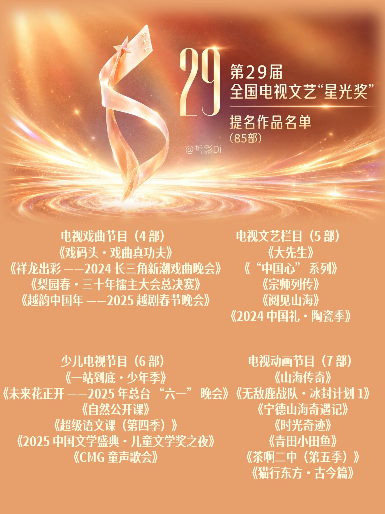 第29届电视文艺节目星光奖提名名单发布，《歌手2024》《种地吧3》《最美合唱》
