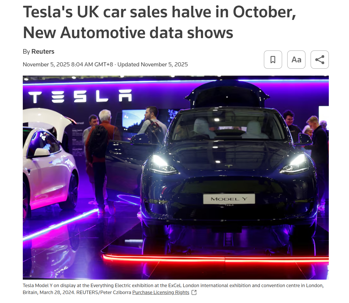 最新数据显示，上个月比亚迪在英国的新车注册量已经快是特斯拉的 7 倍，年内累计销