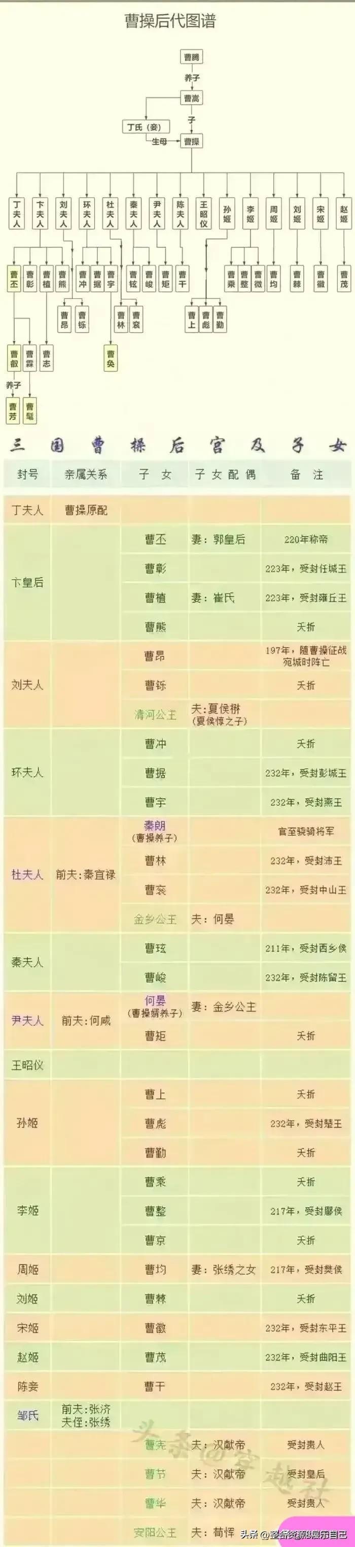 曹操是最能生儿子的“帝王”吗？(如图所示)曹操15个妻妾，25个儿子，6个女儿简