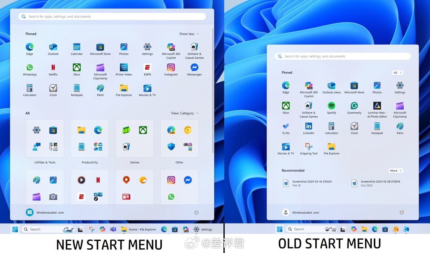 #差评说数码# Windows 11 25H2 将调整默认开始菜单，用上了单页滚