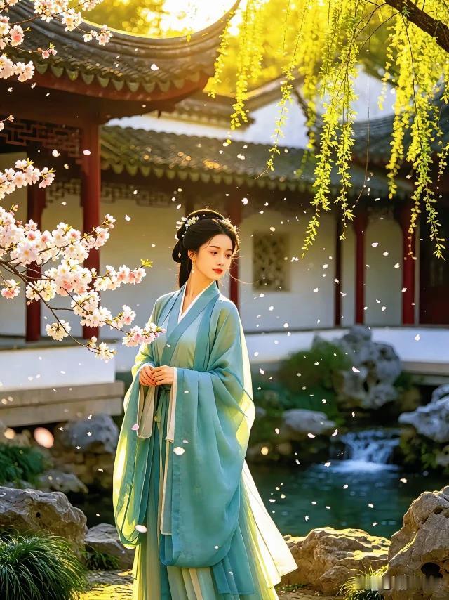陌上东风解送香，
残红未尽补新阳。
闲云不共杨花去，
霞光万道染天边。