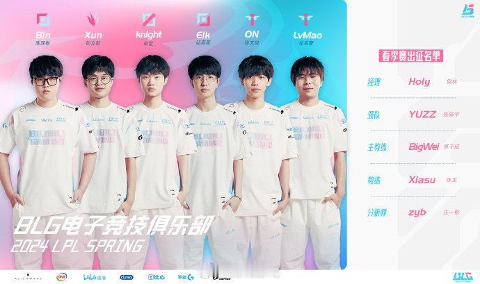 【@BLG电子竞技俱乐部 分享春季赛大名单】

上单：Bin
打野：Xun
中单