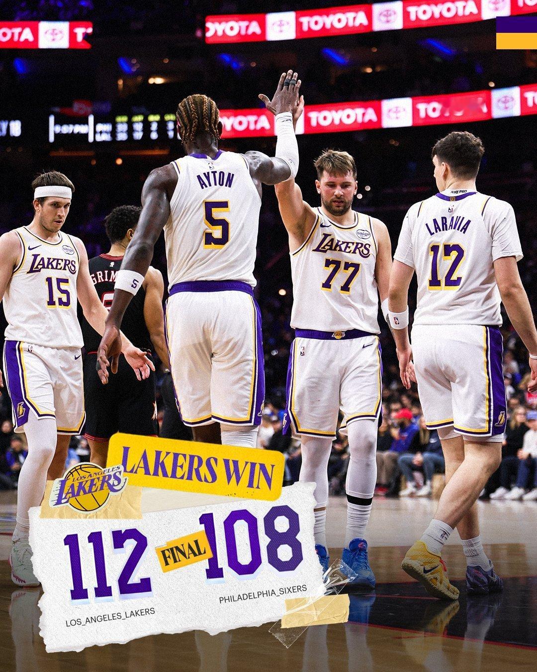 ✅ 湖人战胜76人✅ 湖人终结客场对76人七连败✅ 东契奇复出 31+15+11