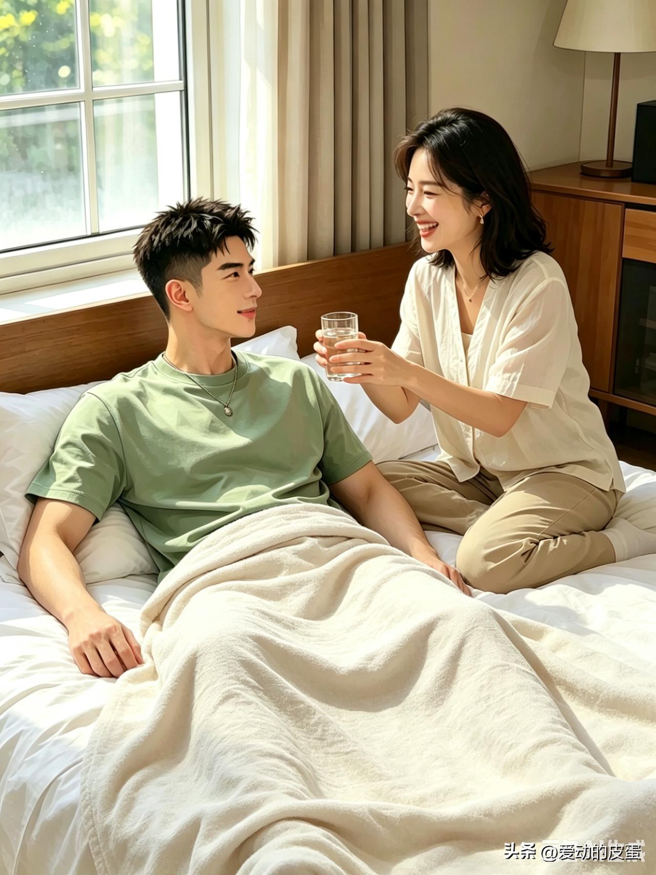 老婆愧疚，端茶倒水伺候……

周末大太阳，我俩在家窝一天。
原因？我行动不太方便