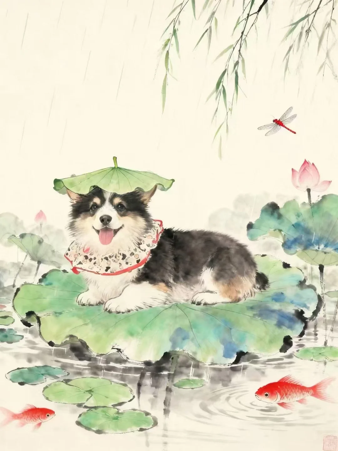 是傻包给我做的小狗古风工笔画呀