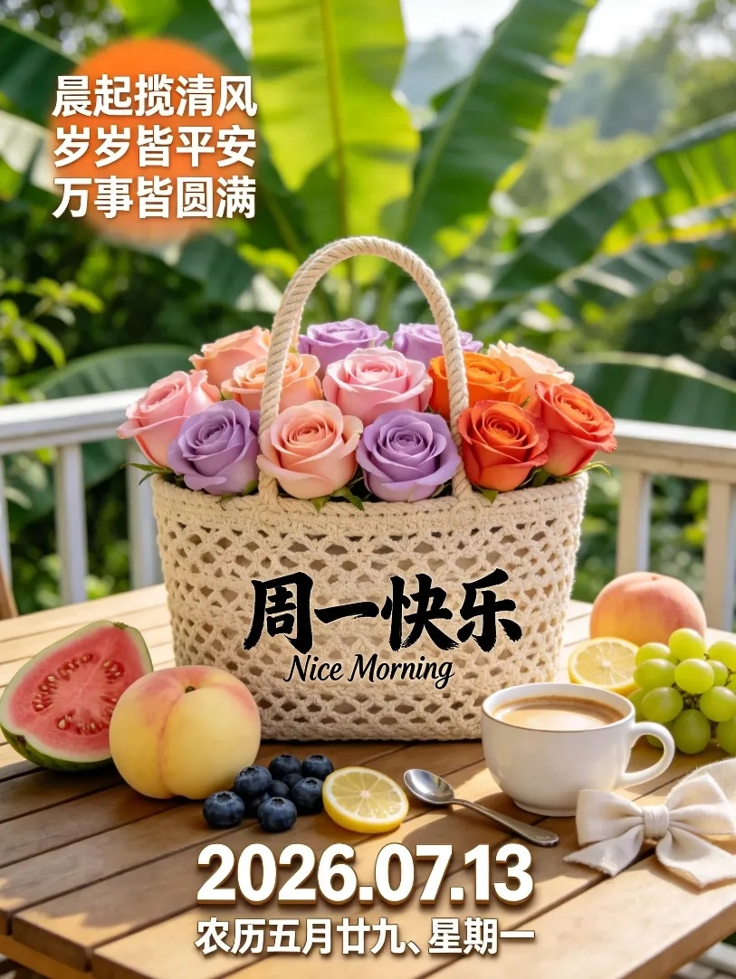 🎉周一早安，追梦人！🍎🍒愿你在新的一周勇敢启程，心中有目标，脚下有节奏。奔