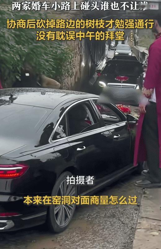 “两家婚车碰头怎么办？”山东菏泽，万万没想到，两家婚车在小路上碰头，结果谁也不让