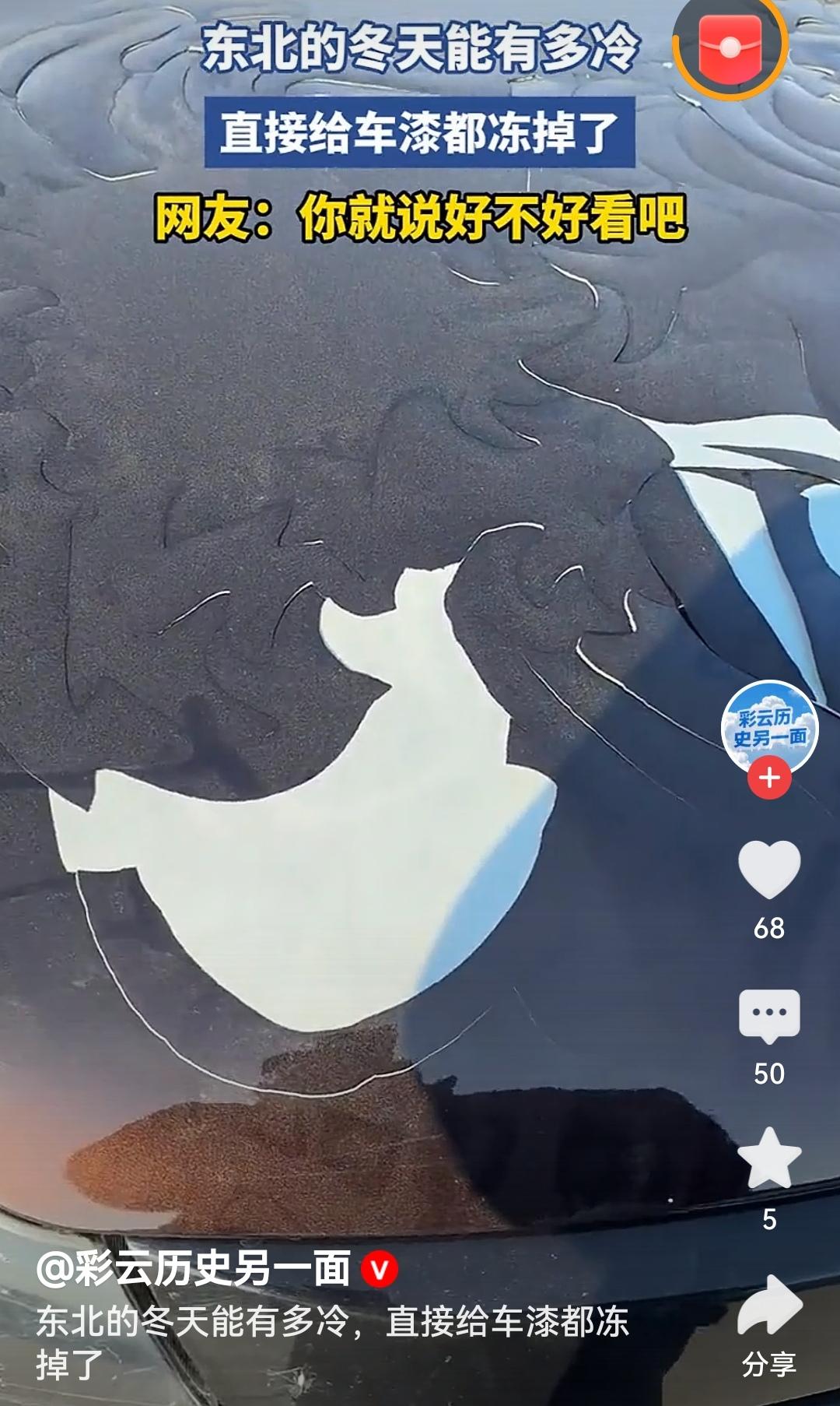 东北的冬天冷到车漆都掉了东北的冬天虽冷到能冻掉车漆，却冻不住东北人的热情与乐观，